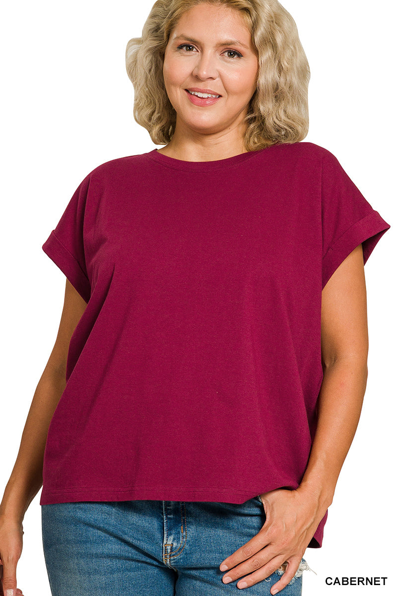 OL Plus Round Neck Folded Short Sleeve T-Shirt