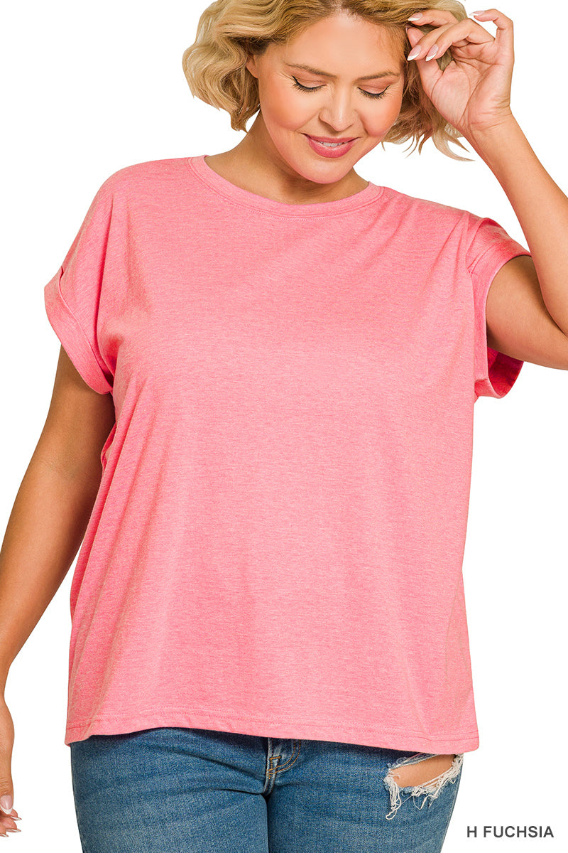 OL Plus Round Neck Folded Short Sleeve T-Shirt