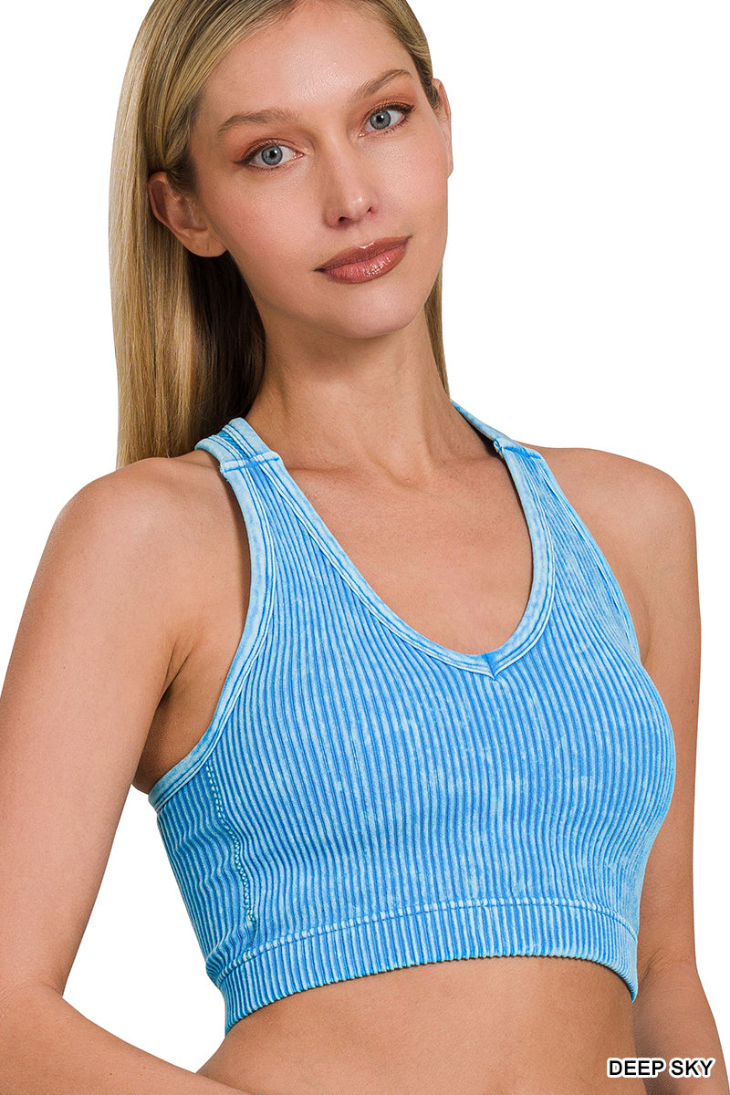 Stone washed seamless racerback tank top w bra pad