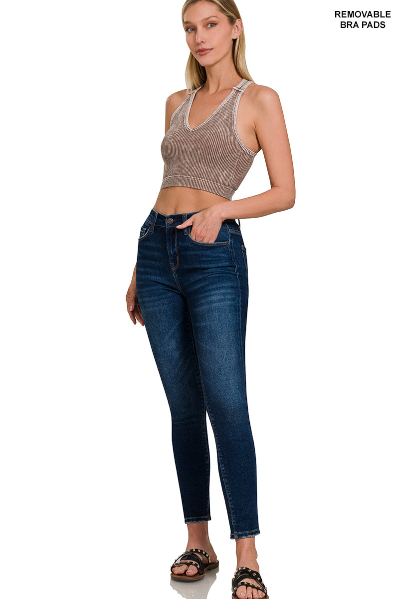 Stone washed seamless racerback tank top w bra pad
