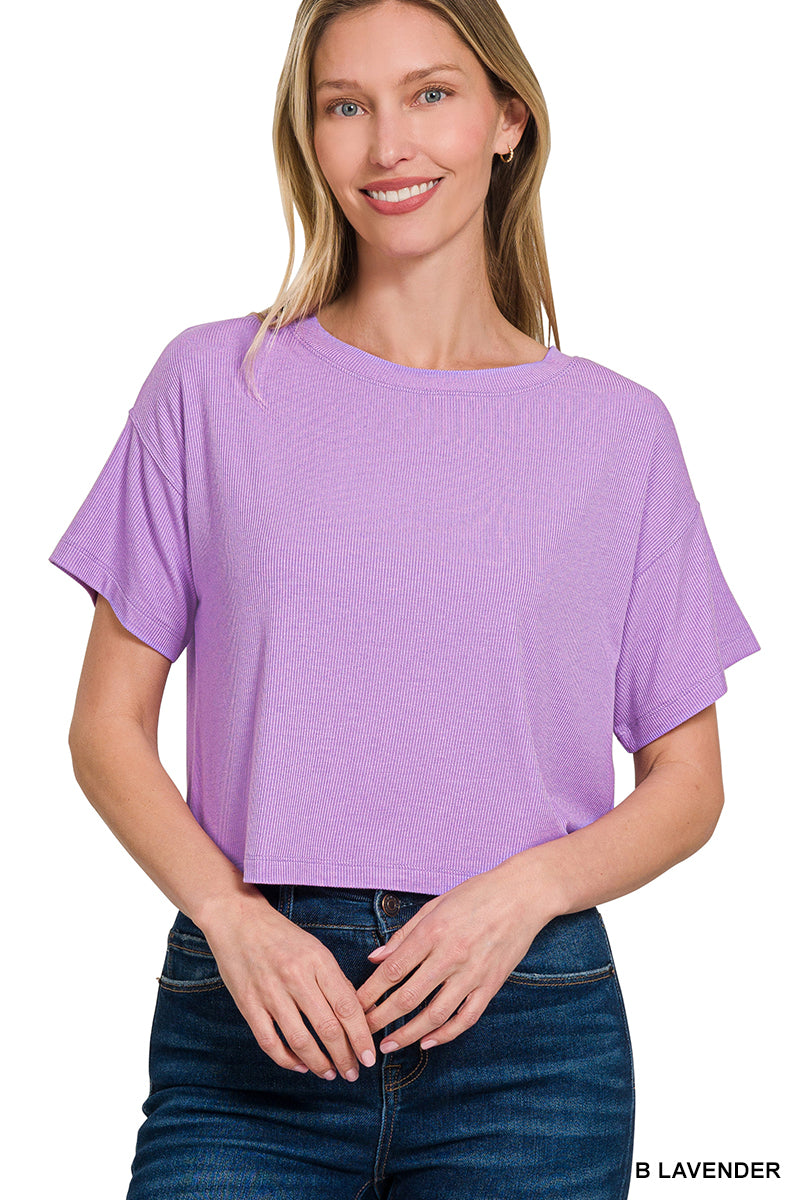 OL Ribbed Round-Neck Crop Box Tee