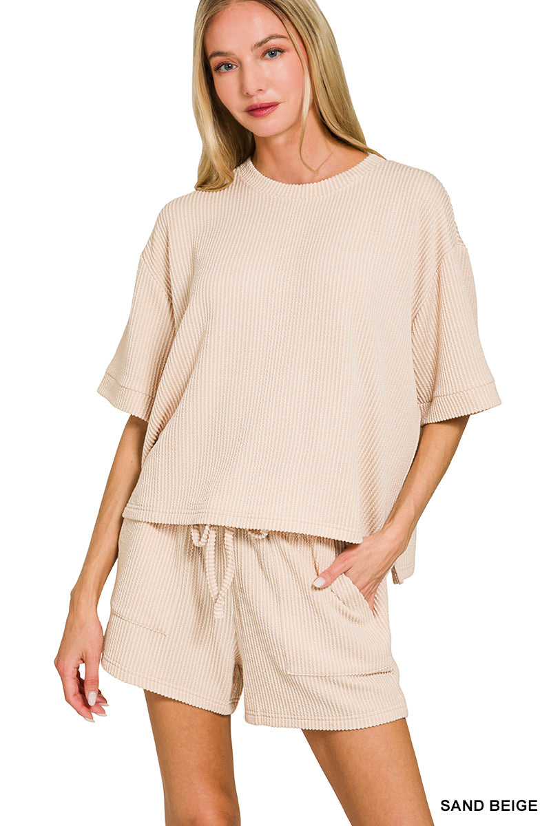 OL Ribbed 1/2 Sleeve Short Set