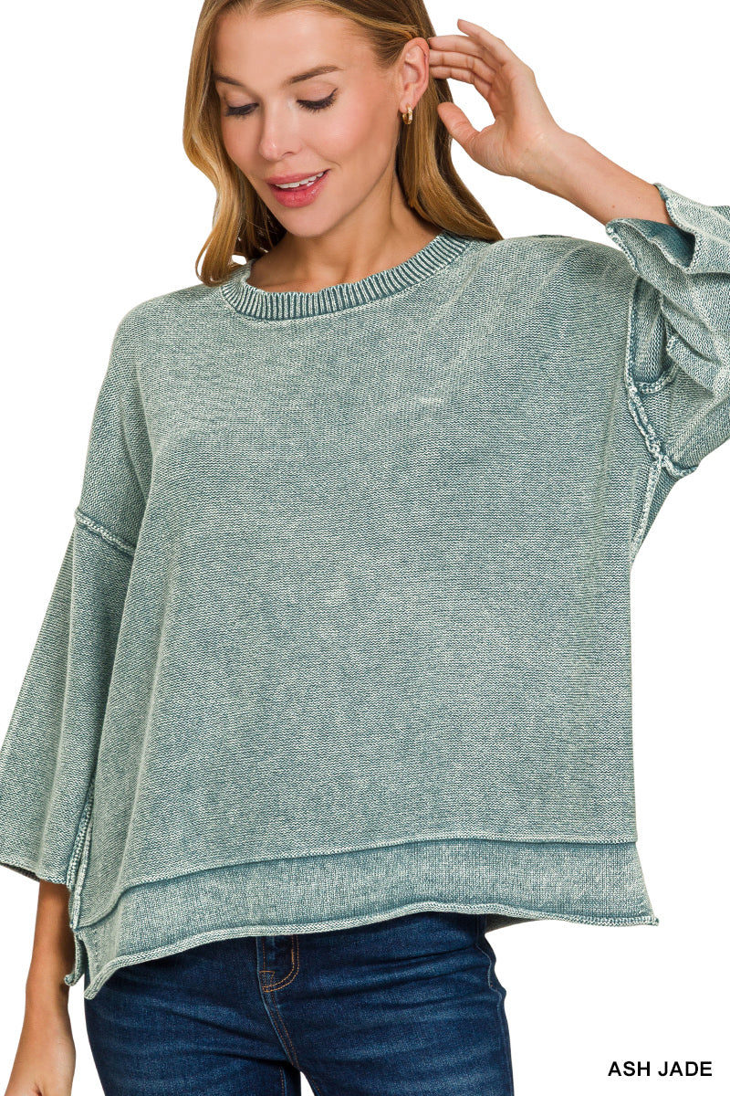 OL Washed 3/4 Sleeve Boxy Sweater