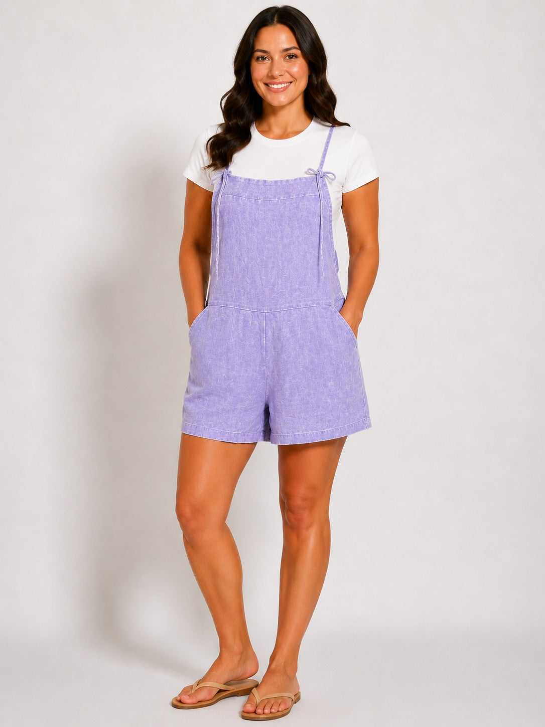 Acid Washed Linen Romper