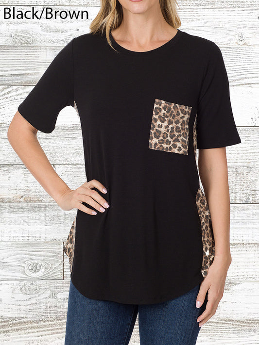 Short Sleeve Leopard Top With Pocket