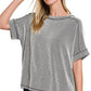 Ribbed Cuffed Short Sleeve Top