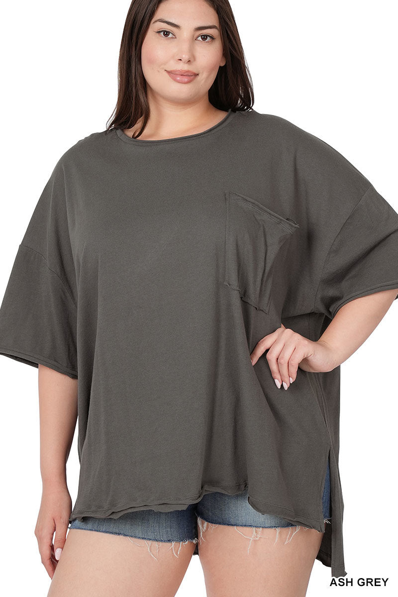 Plus Oversized Front Pocket Raw Edge Top