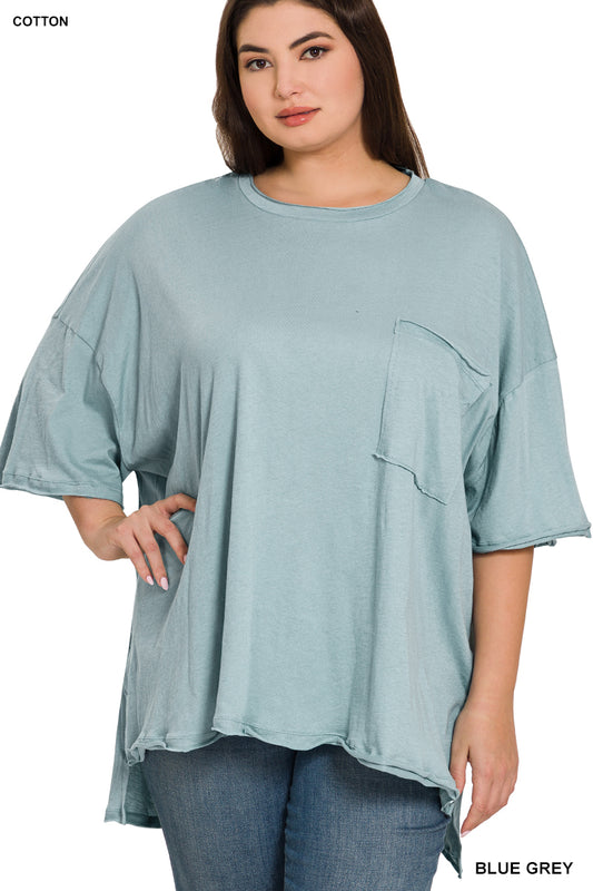 Plus Oversized Front Pocket Raw Edge Top