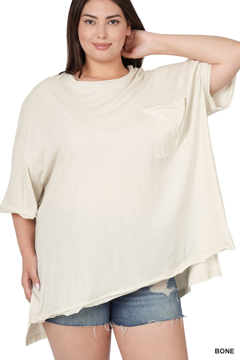 Plus Oversized Front Pocket Raw Edge Top