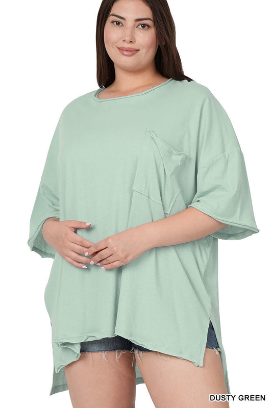 Plus Oversized Front Pocket Raw Edge Top