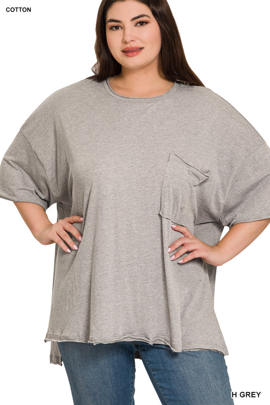 Plus Oversized Front Pocket Raw Edge Top