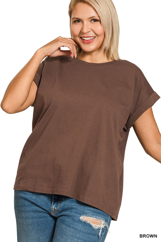 OL Plus Round Neck Folded Short Sleeve T-Shirt