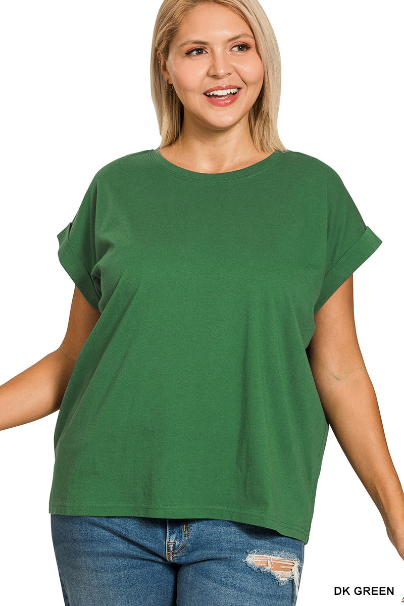 OL Plus Round Neck Folded Short Sleeve T-Shirt