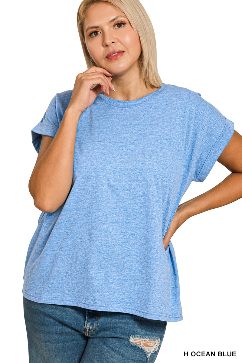 OL Plus Round Neck Folded Short Sleeve T-Shirt