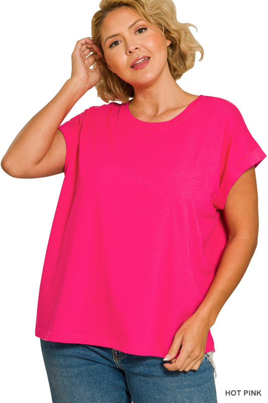 OL Plus Round Neck Folded Short Sleeve T-Shirt