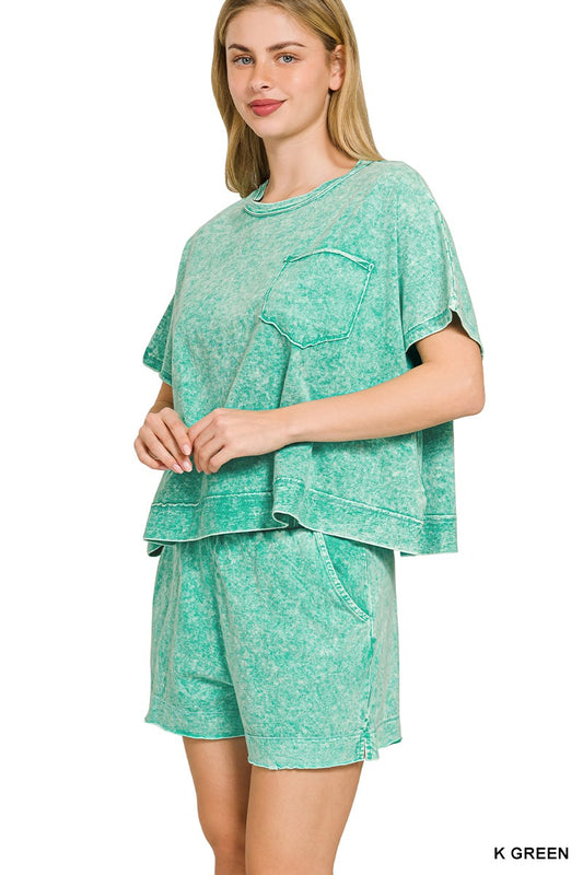 Acid Wash Cotton Short Set