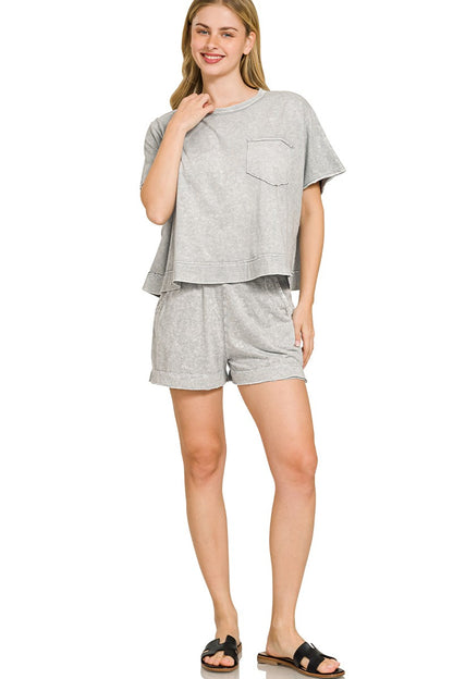 Acid Wash Cotton Short Set