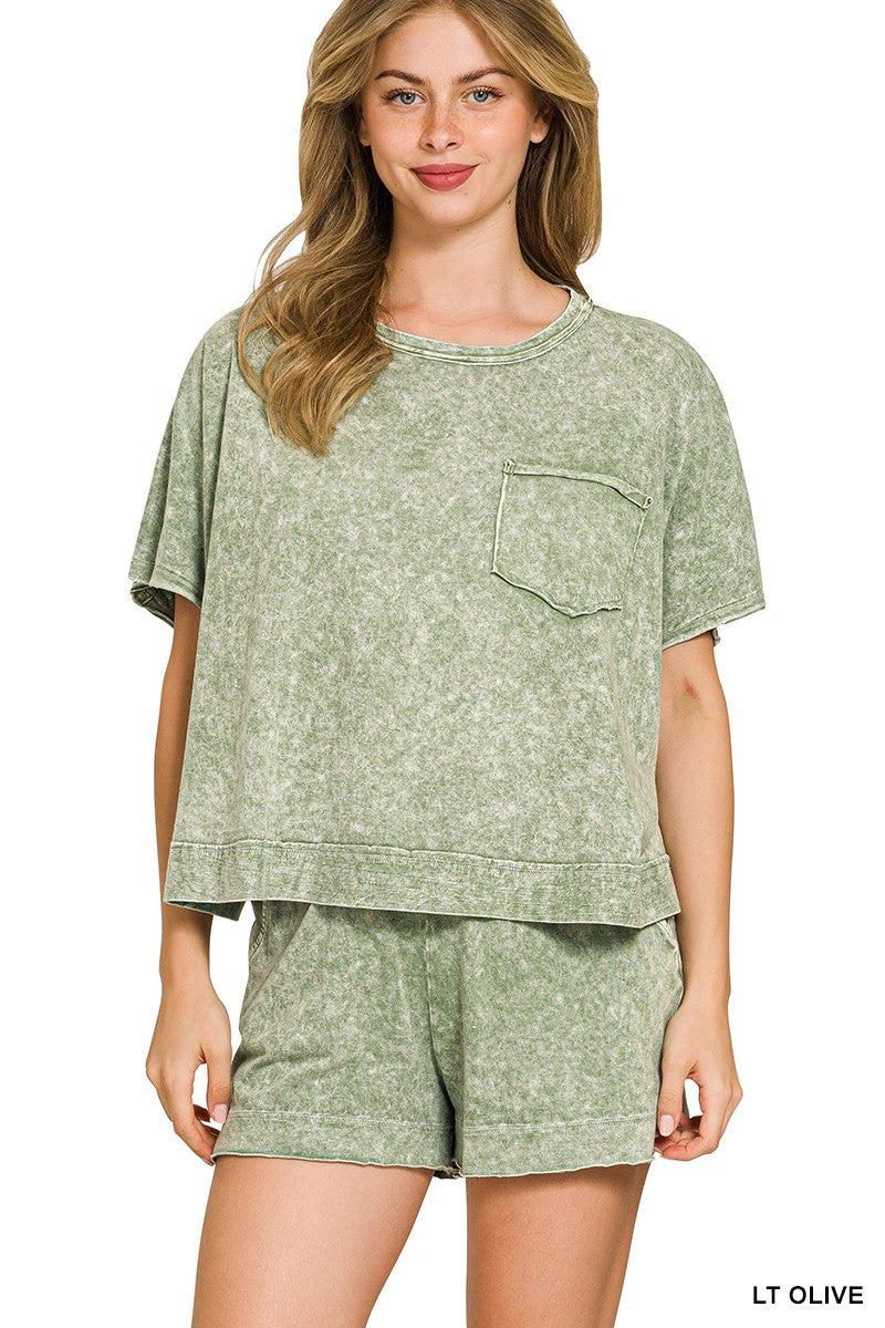 Acid Wash Cotton Short Set