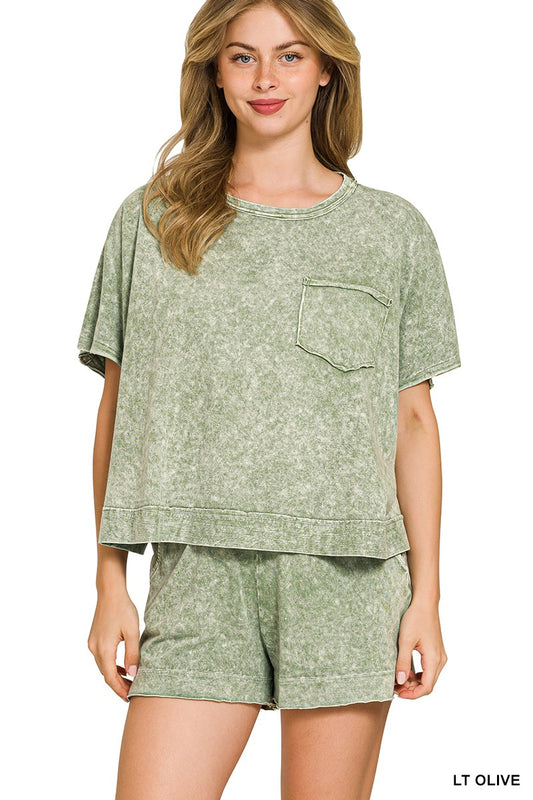 Acid Wash Cotton Short Set