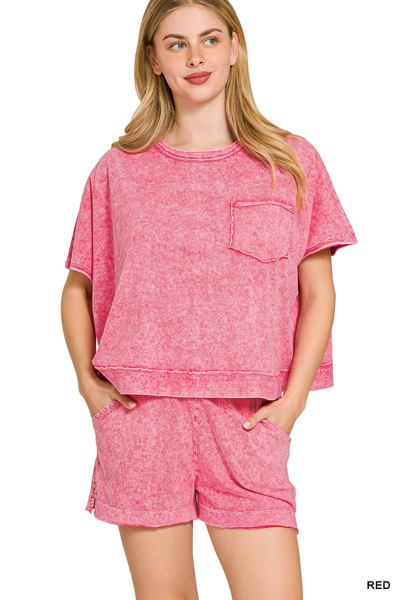 Acid Wash Cotton Short Set