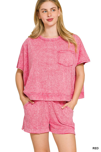 Acid Wash Cotton Short Set
