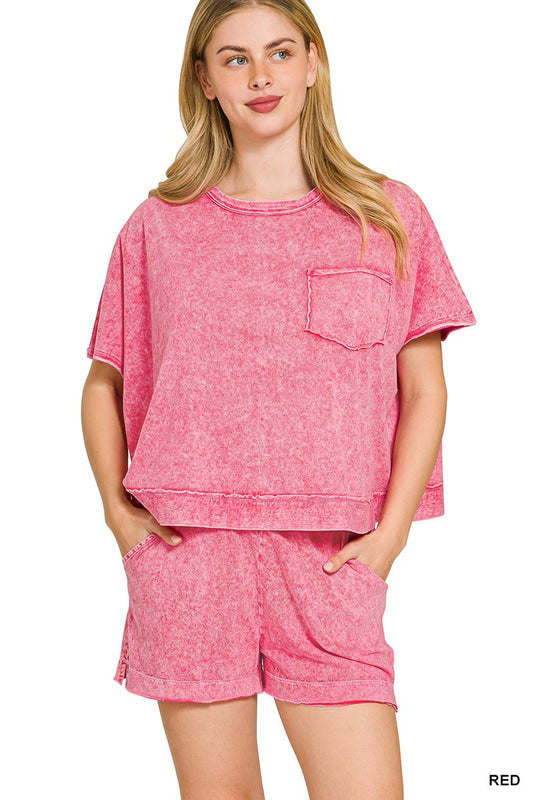 Acid Wash Cotton Short Set