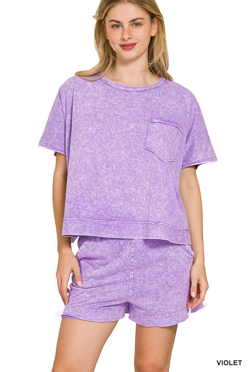 Acid Wash Cotton Short Set