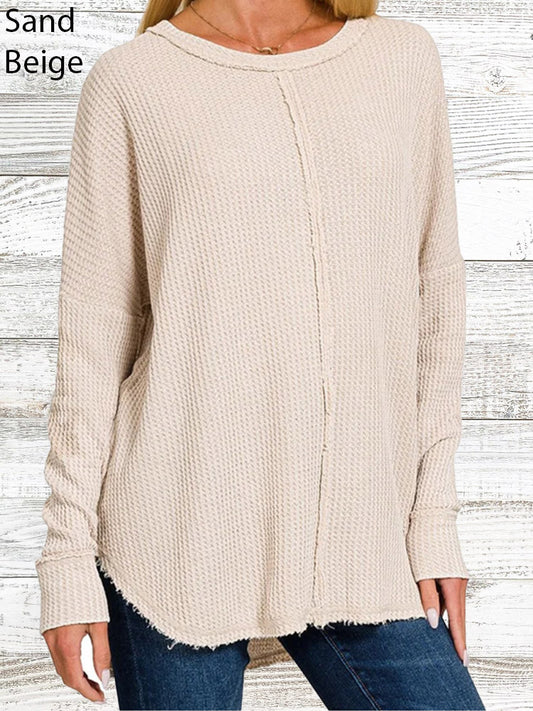 Long Sleeve Washed-Out Waffle Top