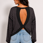 OL Long Sleeve Striped Open Back Top