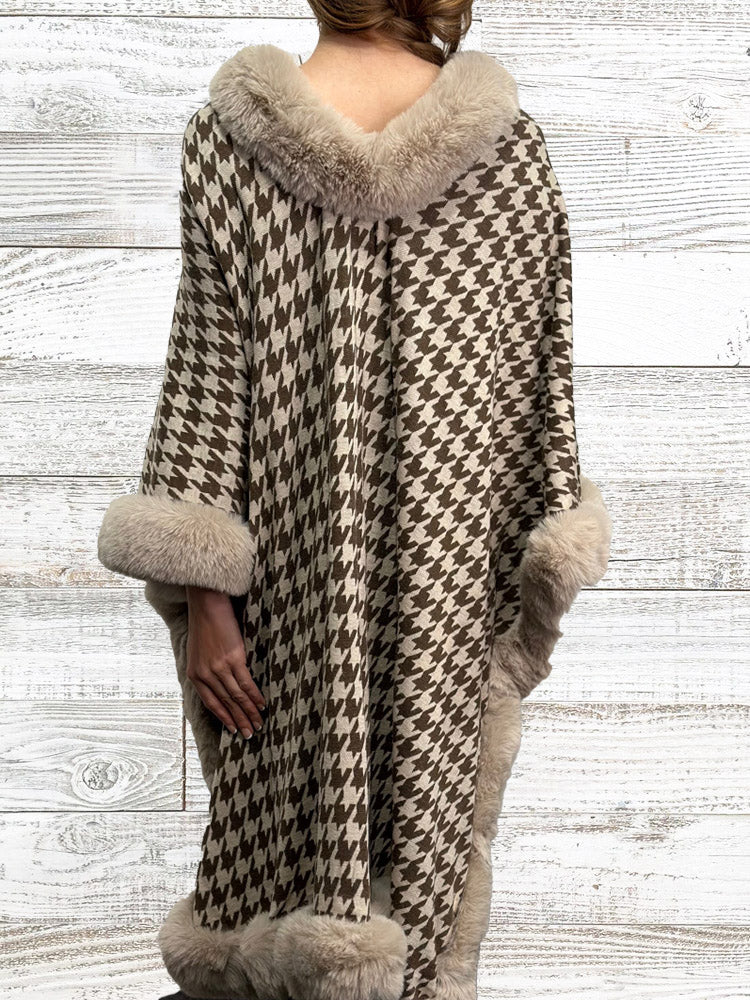 Houndstooth Cape w/ Faux Fur