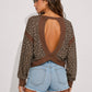 OL Long Sleeve Animal Print Open Back Top