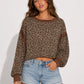 OL Long Sleeve Animal Print Open Back Top