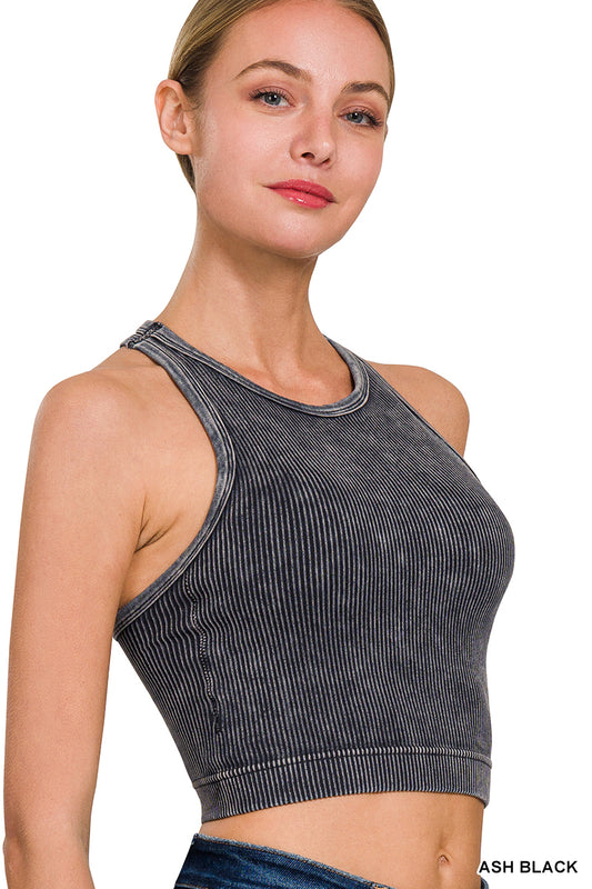 Stone Washed Ribbed Padded Tank Top