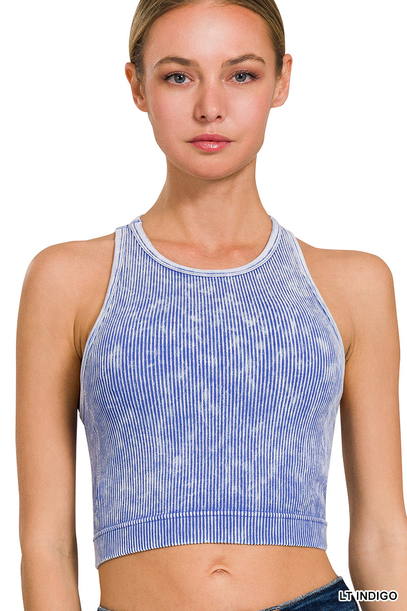 Stone Washed Ribbed Padded Tank Top