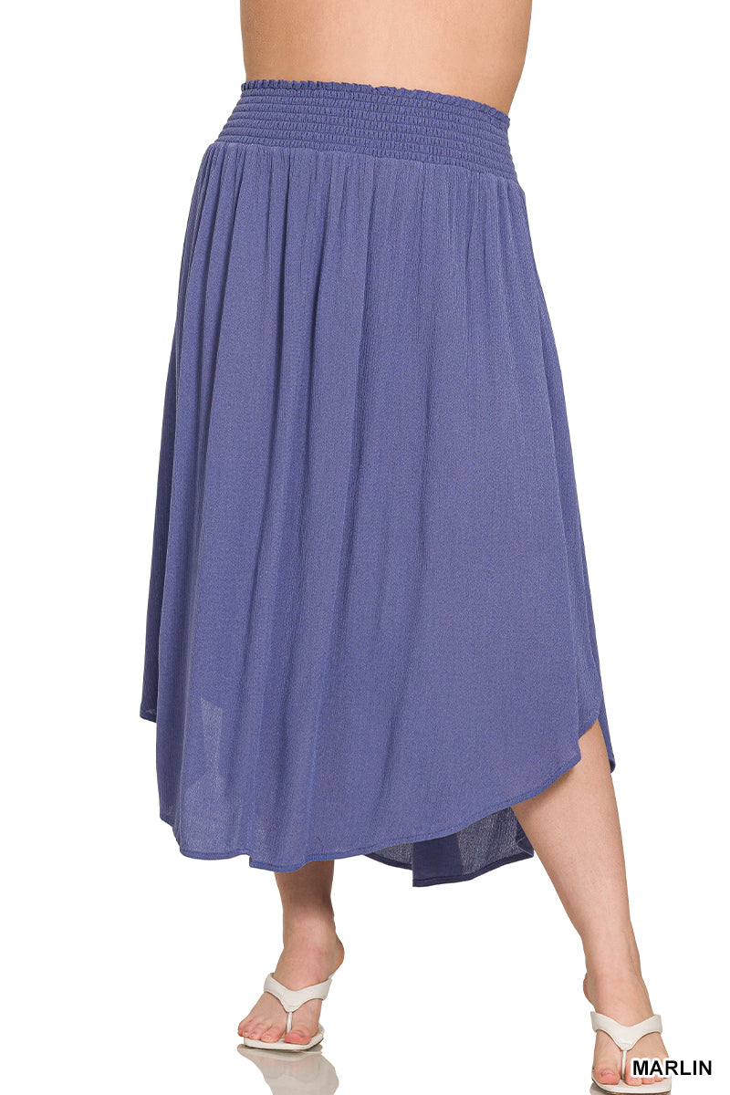 OL Plus Woven Crinkle Smocked Waist Side Slit Maxi Skirt With Pockets