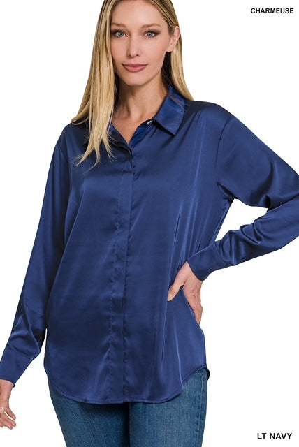 Satin Charmeuse Shirt by Zenana