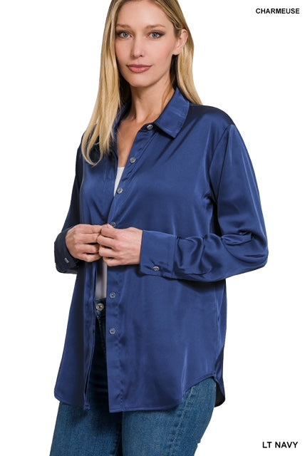 Satin Charmeuse Shirt by Zenana