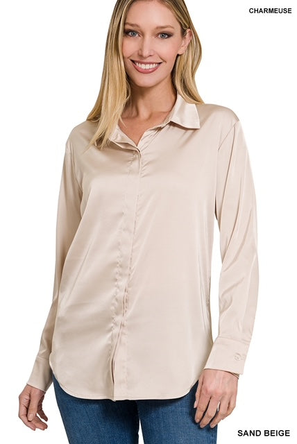 Satin Charmeuse Shirt by Zenana