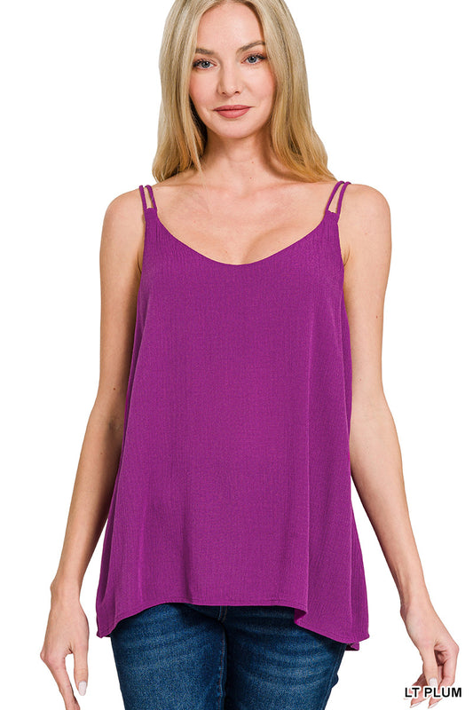 OL Woven Crinkle Double Spaghetti Strap V-Neck Cami Top