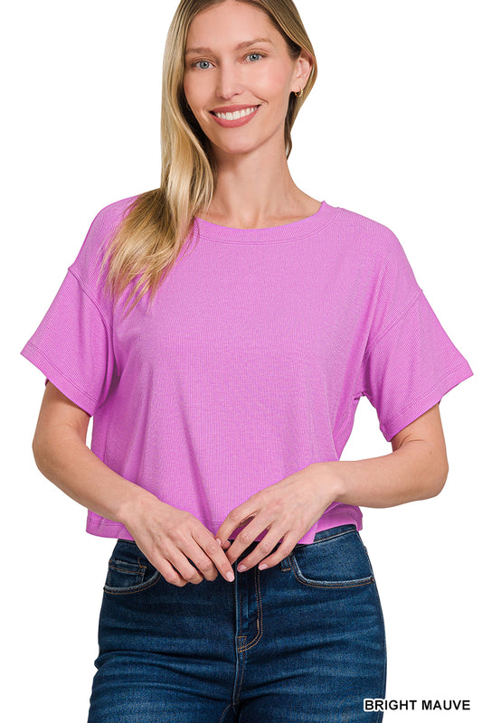 OL Ribbed Round-Neck Crop Box Tee
