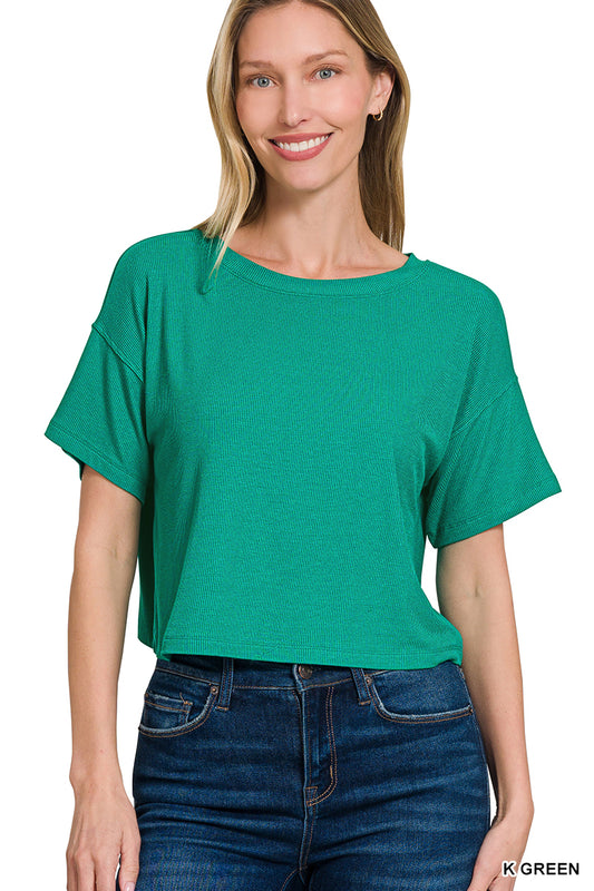 OL Ribbed Round-Neck Crop Box Tee