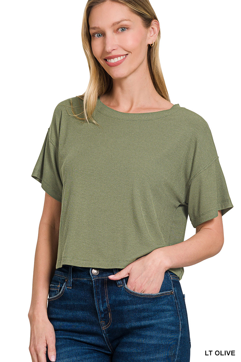 OL Ribbed Round-Neck Crop Box Tee
