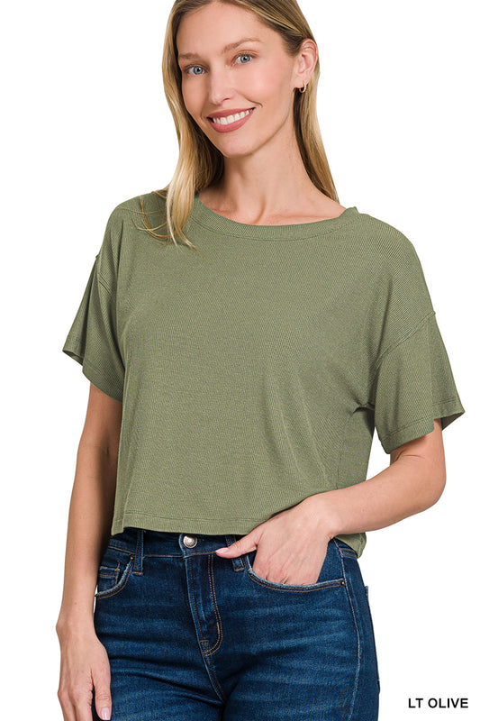 OL Ribbed Round-Neck Crop Box Tee