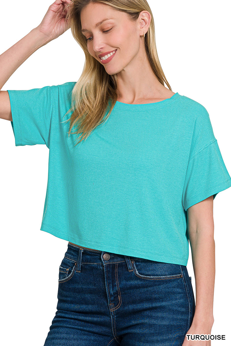 OL Ribbed Round-Neck Crop Box Tee