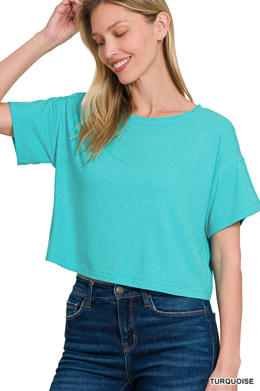 OL Ribbed Round-Neck Crop Box Tee