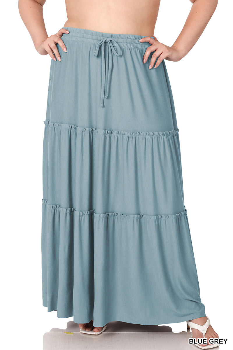 PLUS Button tier maxi skirt by Zenana