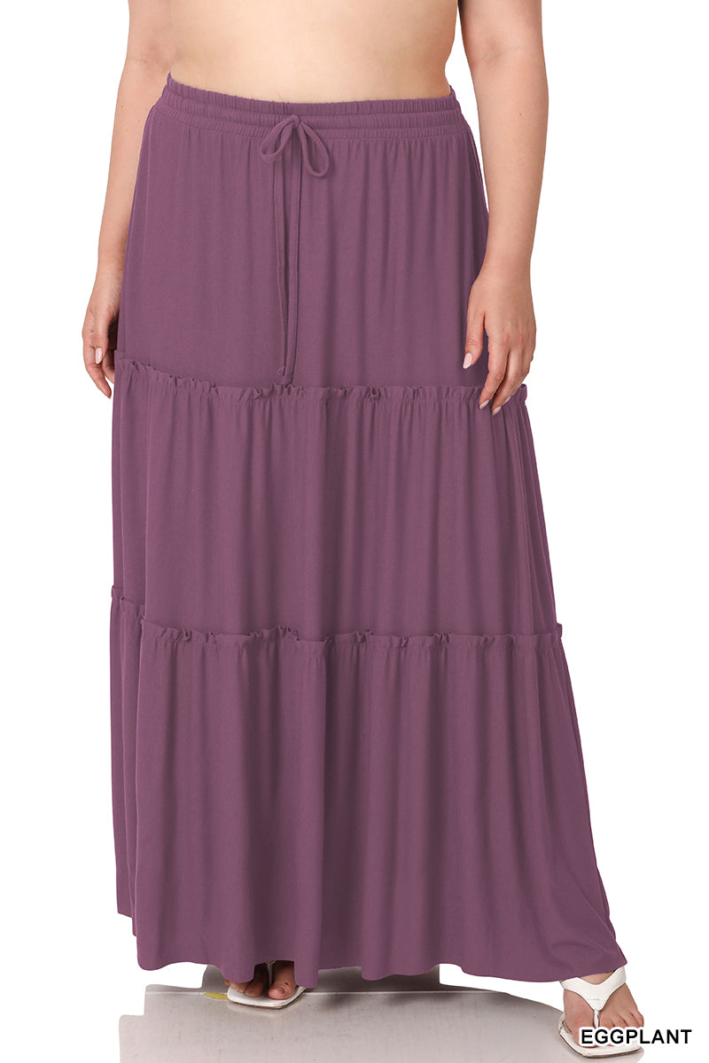 PLUS Button tier maxi skirt by Zenana