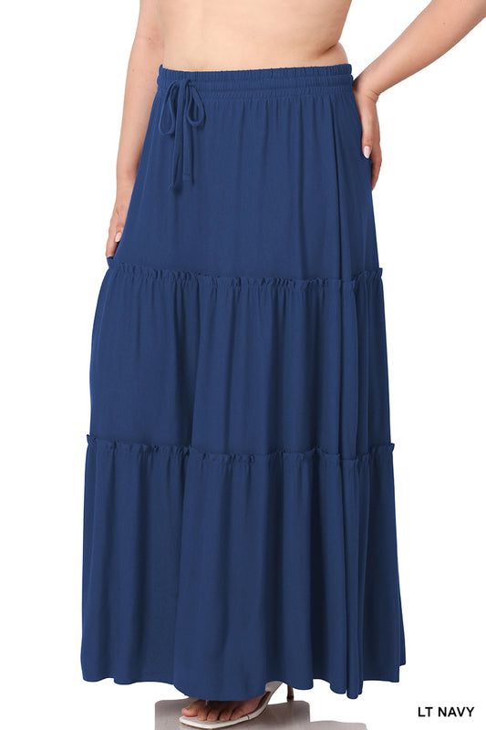 PLUS Button tier maxi skirt by Zenana