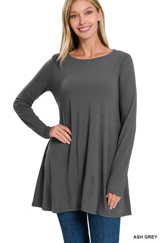 Long Sleeve Flared Top with Pockets by Zenana