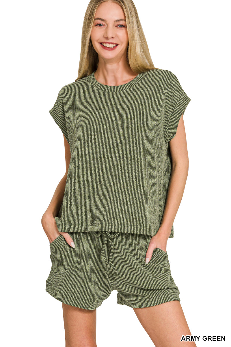 OL Ribbed Cap Sleeve Short Set